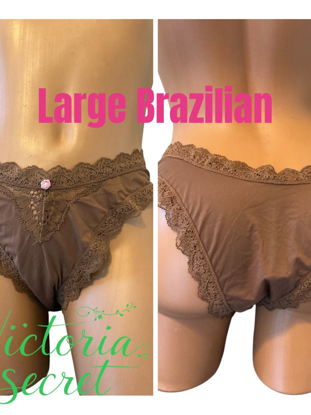 Victoria's Secret Brown Lace-Trim Brazilian Panty
